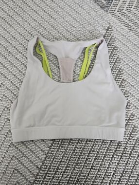 Fabletics White Racerback Sports Bra with Neon Straps